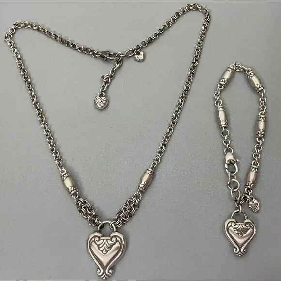 Brighton Blaire Heart Pendent Chain Necklace & Beaded Charm Bracelet Silver Tone - Picture 1 of 6